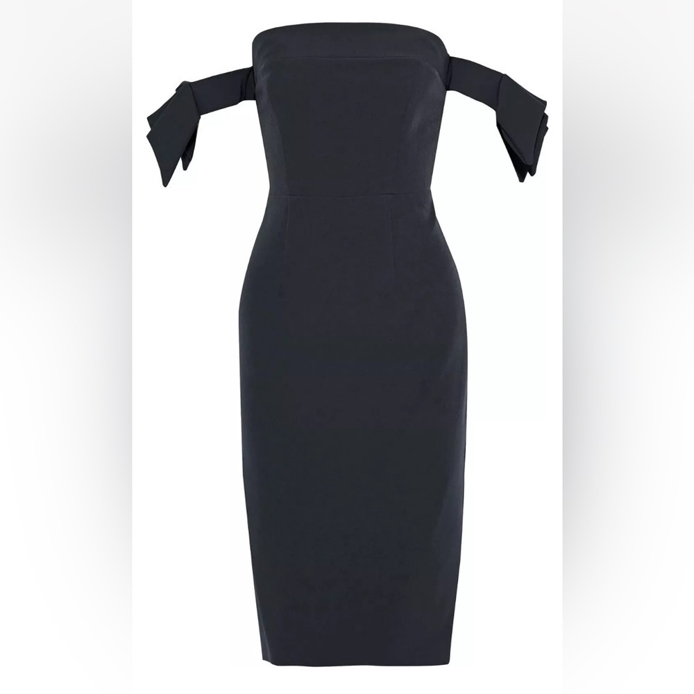 Milly Dark Gray Brit Off The Shoulder Bow Cady Sheath Dress - Picture 2 of 16
